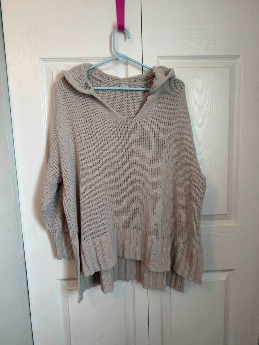 aerie Oversized Hooded Knit Pullover in Light Beige